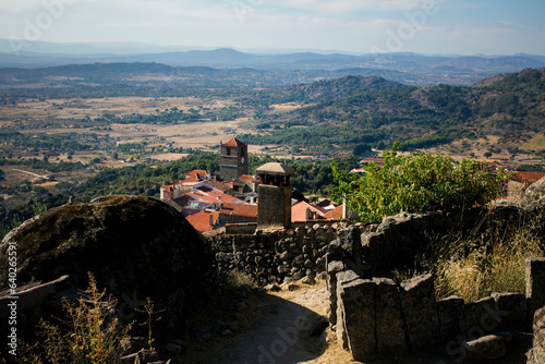 A view of the village of Monsanto, Portugal, with a panoramic view of the valley.