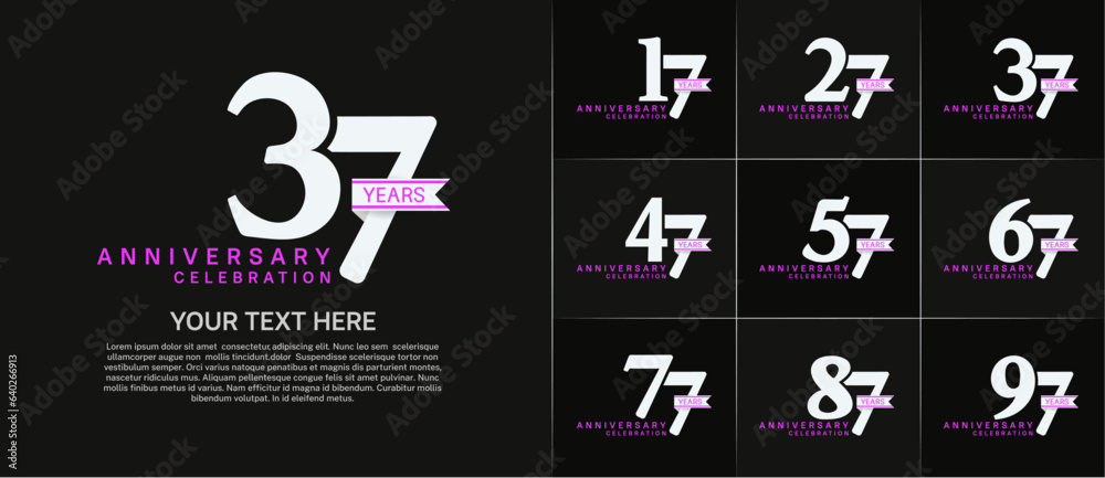 set of anniversary logo with white number and ribbon can be use for celebration set of anniversary logo with white number and ribbon can be use for celebration
