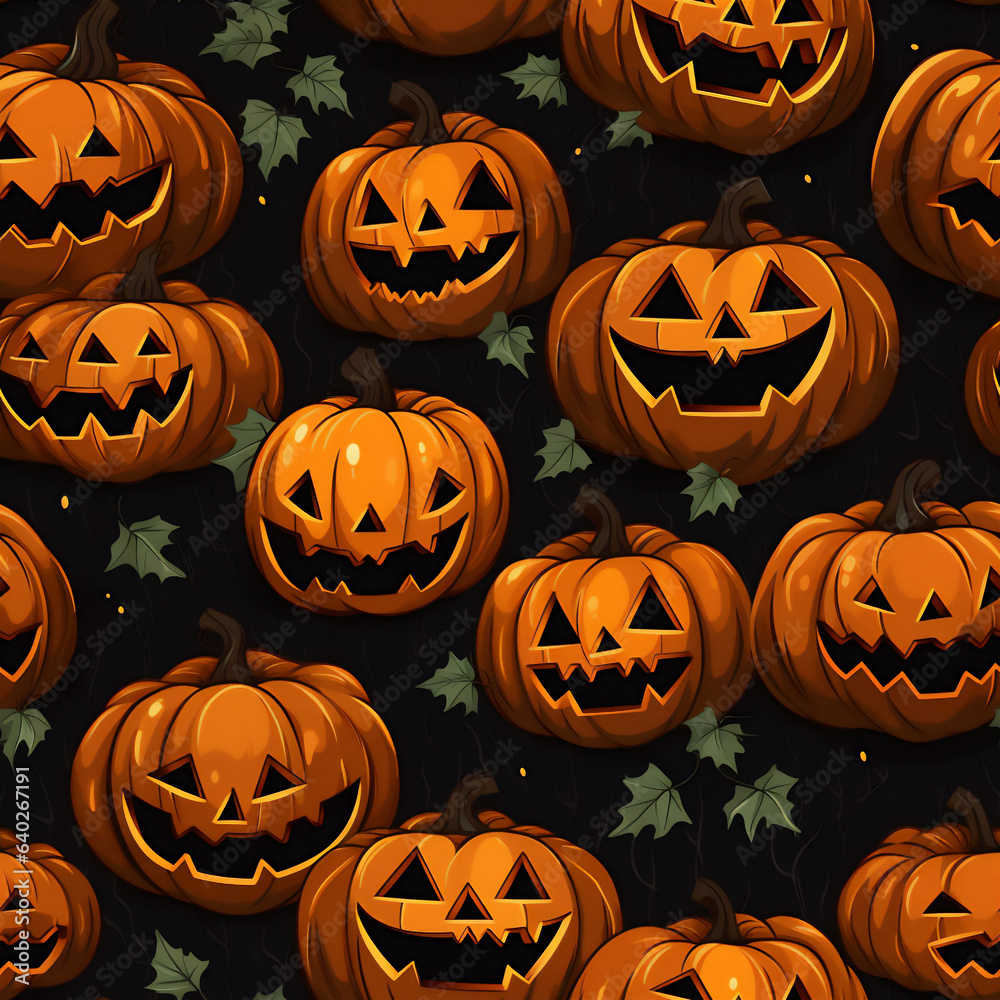 Seamless Halloween Pattern with Pumpkins on black background. Seamless Halloween Pattern with Pumpkins on black background.