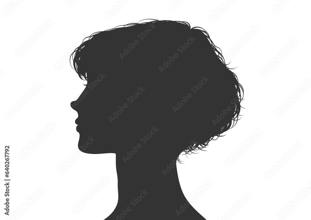 ショートボブの女性の横顔のシルエット