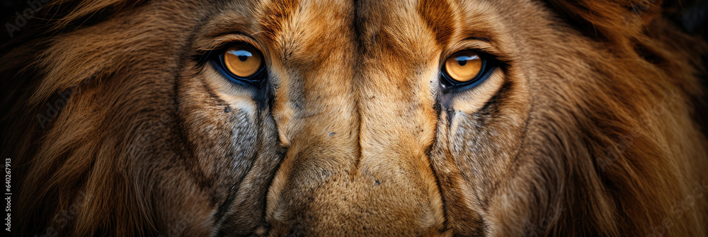 Eyes of a lion close up - obrazy, fototapety, plakaty 