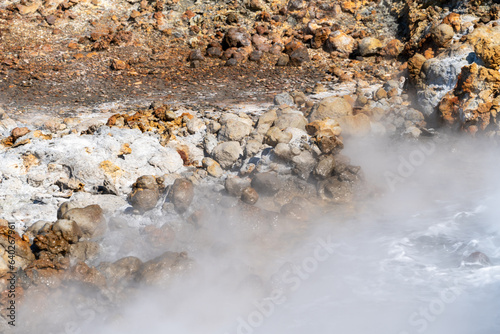 Close up of the Gunnuhver Hot Springs geothermal area, part of the Reykjanes UNESCO Global Geopark in Iceland © MelissaMN