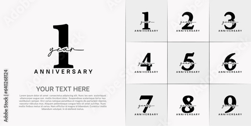 set of anniversary logo with black number and black handwriting text can be use for celebration