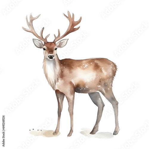 Christmas card with cute watercolor reindeer. Merry Christmas transparent background  PNG  Generative AI