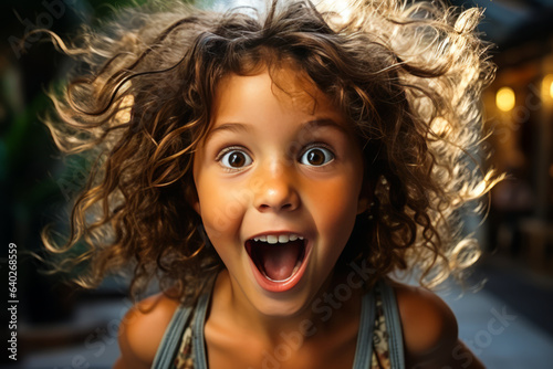 Fotografia Enthralling close-up of a surprised, joyous little girl expressing pure innocence and childlike exhilaration, awe brilliantly captured