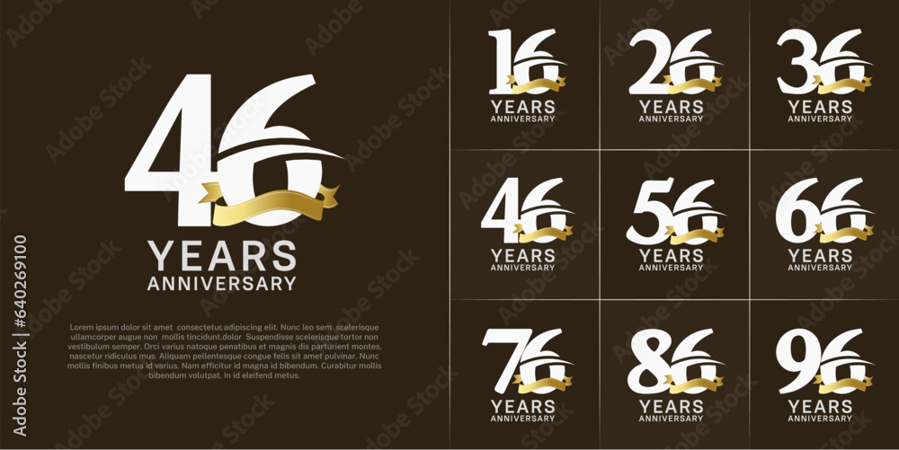 set of anniversary logo with white number and golden ribbon can be use for celebration set of anniversary logo with white number and golden ribbon can be use for celebration