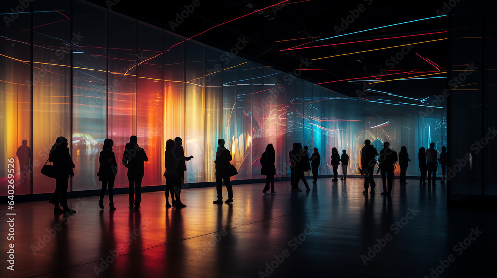 The atmosphere exhibition neon colorful lighting with people silhouette