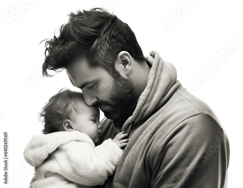 Loving father with a baby in his arms, cut out