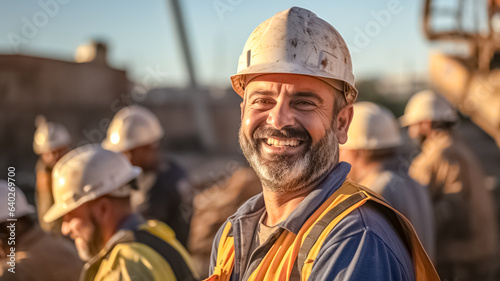 Happy of team construction worker. Engineer, construction and team or manager outdoor for civil engineering and building. Engineering, construction site and team outdoor for building project, planning