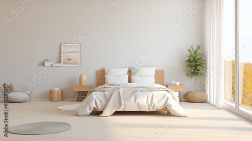 Modern interior design of Scandinavian elegant bedroom  Generative AI