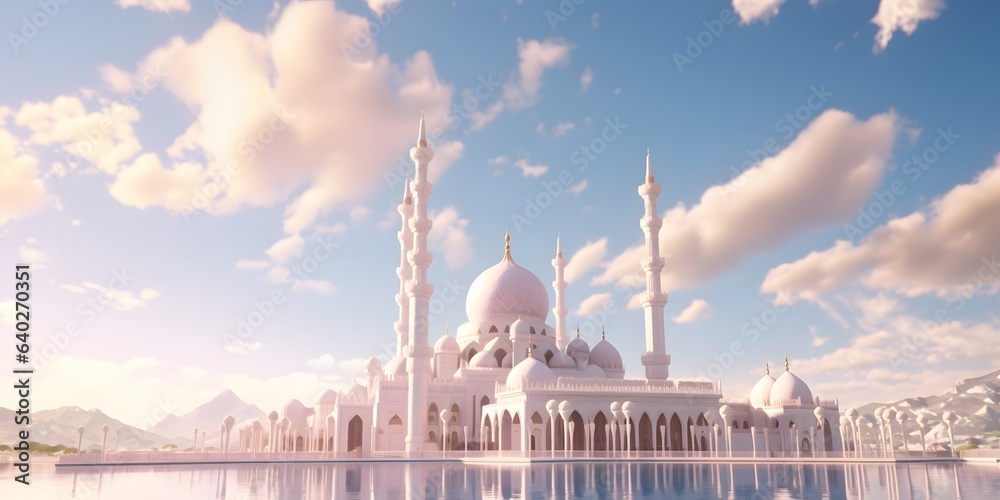 beautiful mosque is clouds post for jummah mubarak - obrazy, fototapety, plakaty 