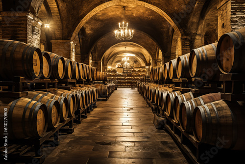 Wine barrels in a old wine cellar 