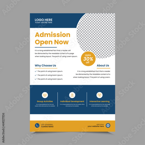Kids Back to School educational admission flyer. School Admission Flyer Template, Education Flyer, and Poster Design, leaflet design with print-ready file. vector illustration.