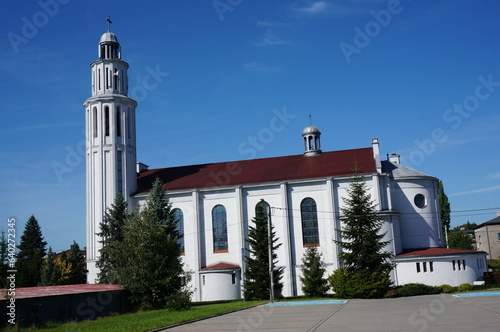 Church of the Martyrdom of Saint John the Baptist (kosciol Meczenstwa swietego Jana Chrzciciela) from 1937-1940 in modernist style in Laziska Srednie district, side view. Laziska Gorne, Poland. photo