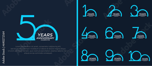 set of anniversary logo blue color on dark blue background for celebration moment