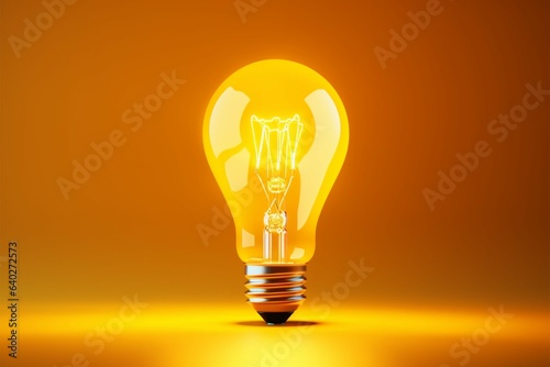 Luminous bulb on yellow signifies unparalleled uniqueness and exceptionalism photo