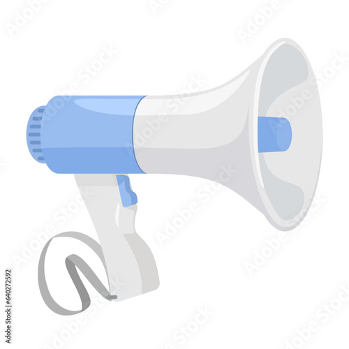 Blue Megaphone on isolated white background. Vector illustration cartoon flat design outline object.
