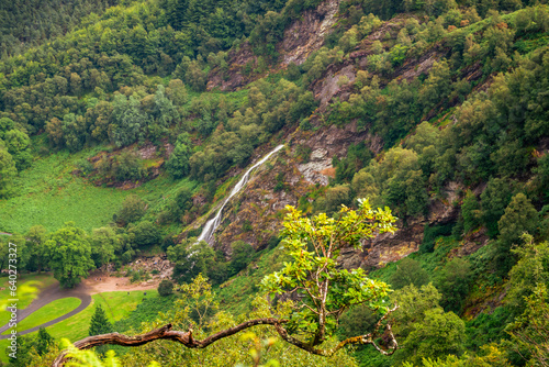 Breathtaking view of Powerscourt waterfall, Glensoulan Valley, Wicklow way, Ireland.