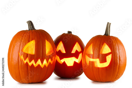 Three Halloween Pumpkins on white