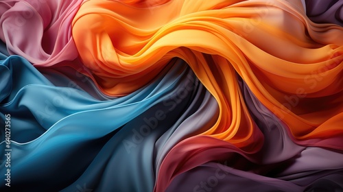 Colourful silk waves for holiday background. Fabric texture. Abstract backdrop of crumpled folds.
