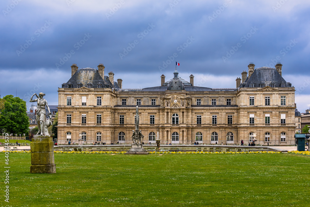 Luxembourg Palace facade in the Luxembourg Garden in Paris, France