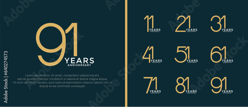 set of anniversary logo gold and white color on green background for celebration moment