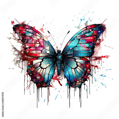 A digital glitch butterfly t-shirt design, featuring a butterfly with glitchy and pixelated wings, Generative Ai