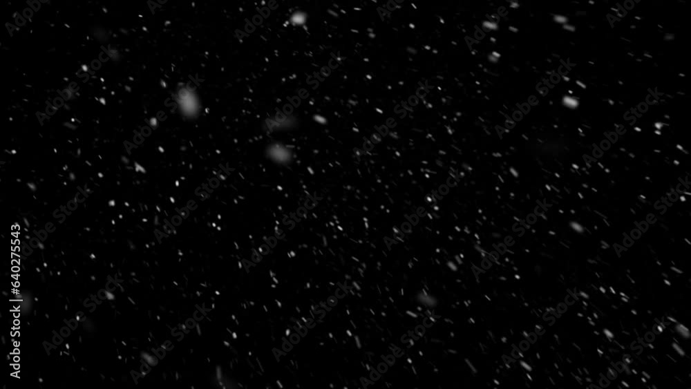 冬の夜空に強めの雪が降る（ループする背景が黒の吹雪動画）