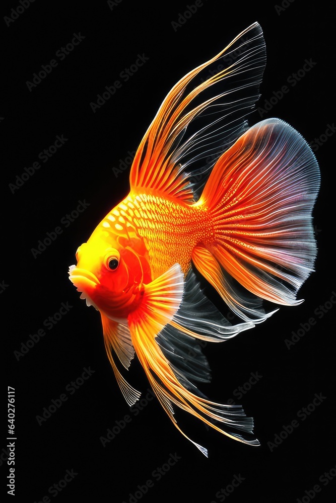 Goldfish on a black background. Generative AI Goldfish on a black background. Generative AI