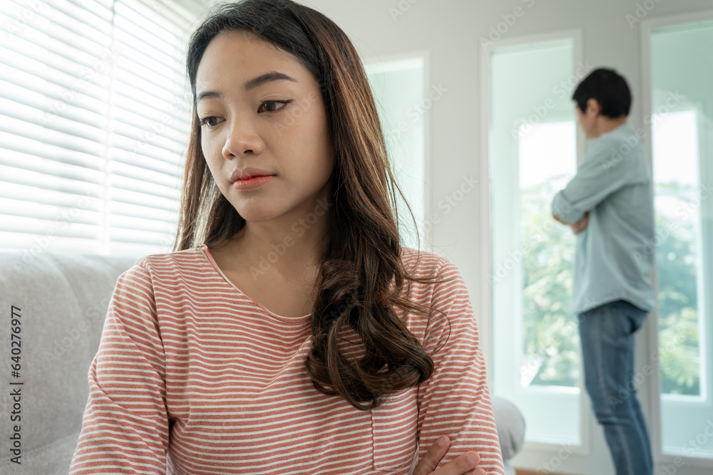 Divorce and quarrels. couples are desperate and disappointed after marriage. Husband and wife are sad, upset and frustrated after quarrels. distrust, love problems, betrayals. family problem.