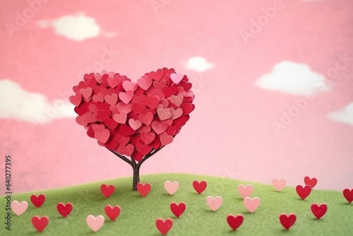 Pink heart shaped tree illustration with pink hues for Valentine day.