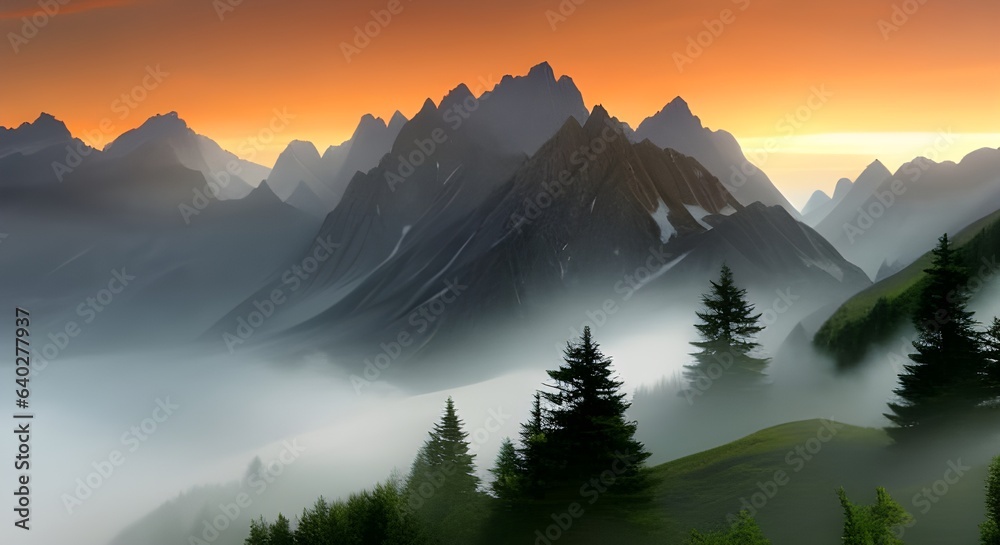 Obraz premium sunset in the mountains - generative ai