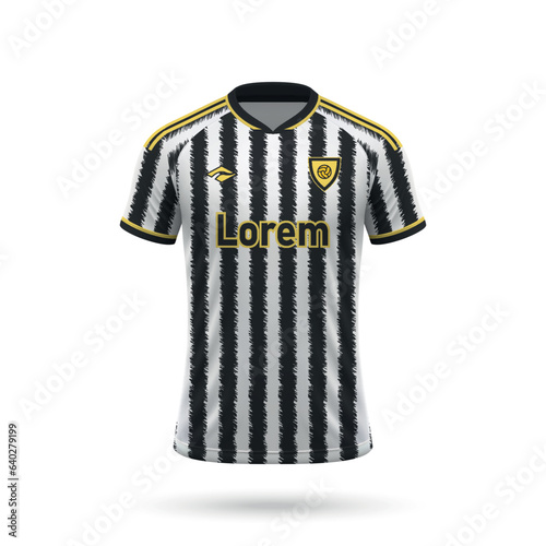 3d realistic soccer jersey in Juventus style, shirt template football kit 2023