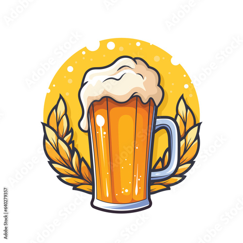 Beer pint emblem design on the background of wheat wreath.