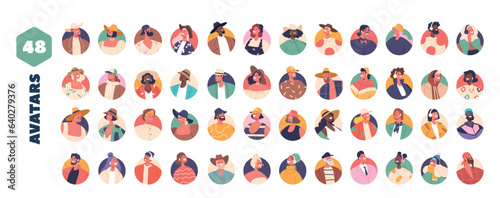 Set of People Avatars, Male and Female Characters with Different Appearance. Young and Mature Men or Women Portraits
