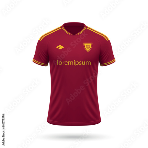 3d realistic soccer jersey in Roma style, shirt template football kit 2023