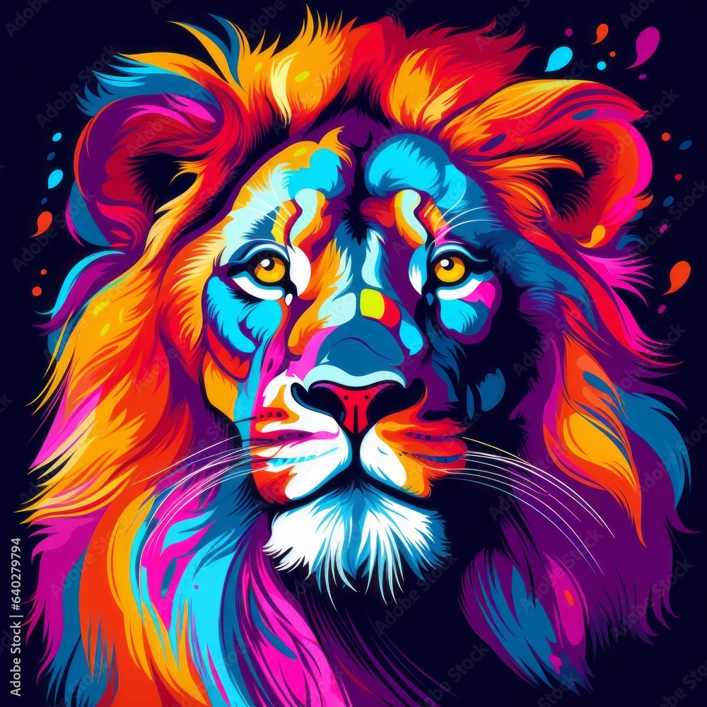 Abstract animal background illustration square - Colorful pop art painting of lion