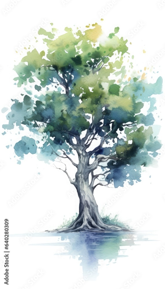 Green oak tree isolated on a white background. Watercolor illustration. Green oak tree isolated on a white background. Watercolor illustration.