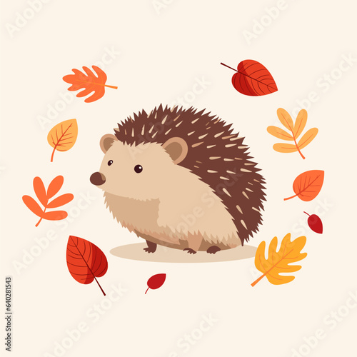Cute hedgehog surrounded by fall leaves