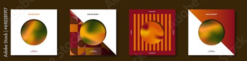 Set of Geometric Abstract Artwork in Orange Monochromatic Colors with liquid orange gradient album cover templates, minimalist layouts with orange and dark gradients. Vector Backgrounds.

