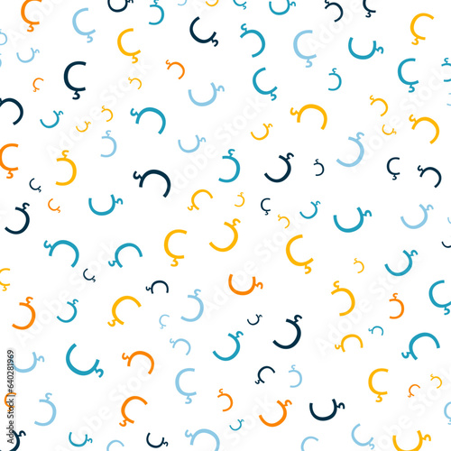 Seamless abstract Ç letter vector geometric pattern. Colorful letters on white background. Random order. Gift wrapping paper, fabric, poster. Bed linen and interior. School and learning theme.