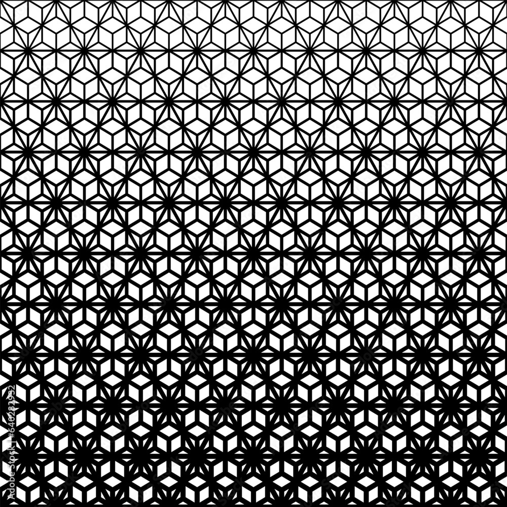 Vector flower cubic tattoo geometric seamless halftone pattern, Black on White