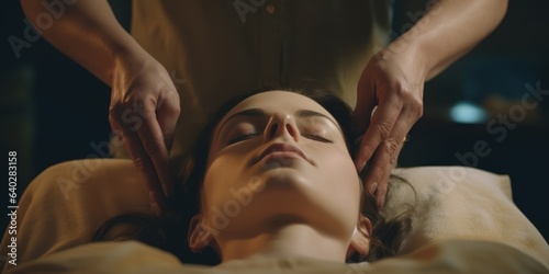 Close-up of a young woman having a massage.