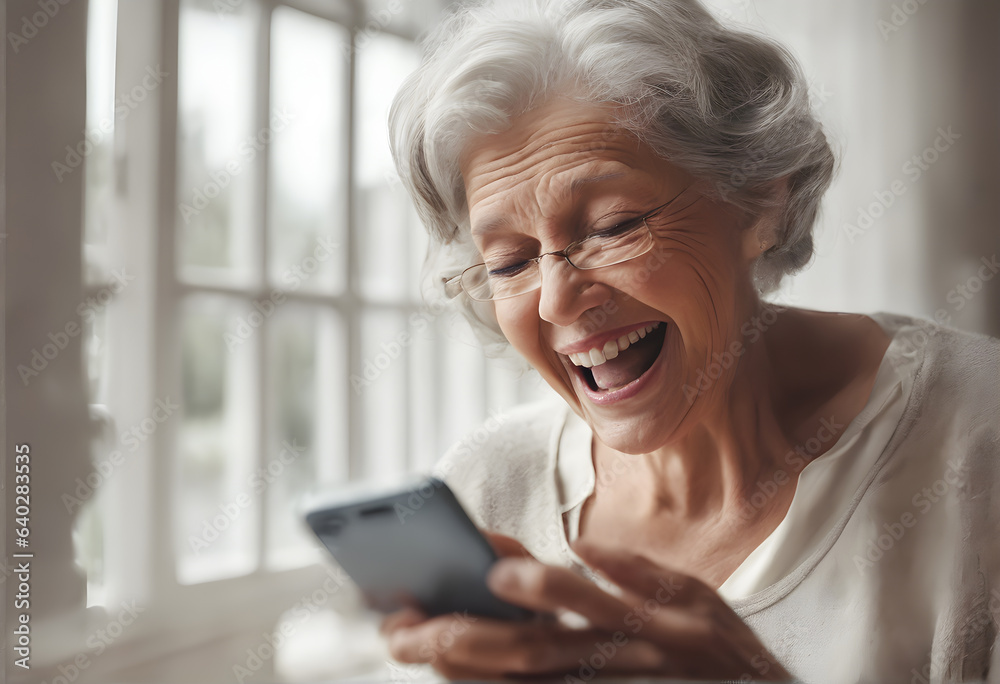 Older Lady's Pleasure enjoying Social Media & Smartphone Gaming. Senior Woman's Joyful Experience. Aged Woman's Amusement. Joyful Joyful Elderly Woman. Generative AI, illustration Older Lady's Pleasure enjoying Social Media & Smartphone Gaming. Senior Woman's Joyful Experience. Aged Woman's Amusement. Joyful Joyful Elderly Woman. Generative AI, illustration
