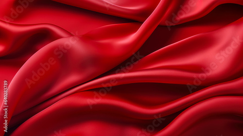 Luxury red satin smooth soft fabric textile background which can be used for advertising image, presentation, celebration, backdrop.