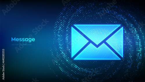 Message icon made with binary code. Email. Mail Communication. Online chat. Global networking. Binary data. Virtual tunnel warp made with digital code. Data Flow. Vector Illustration.