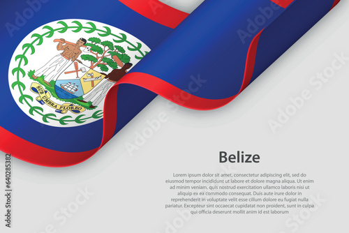 3d ribbon with national flag Belize isolated on white background