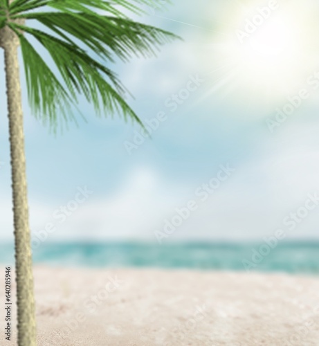 Fototapeta Naklejka Na Ścianę i Meble -  Tropical island beach, palm tree and sea
