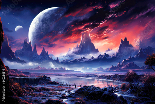 Fantastic unreal view on alien planet photo