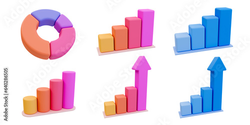 3d minimal data analysis concept. a set of pie graph and bar graph icon. 3d illustration.